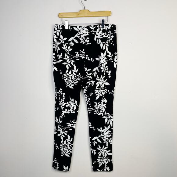 Slim-Sation Multiples Slimming Black White Floral Botanical Leggings Pants L - Picture 6 of 10